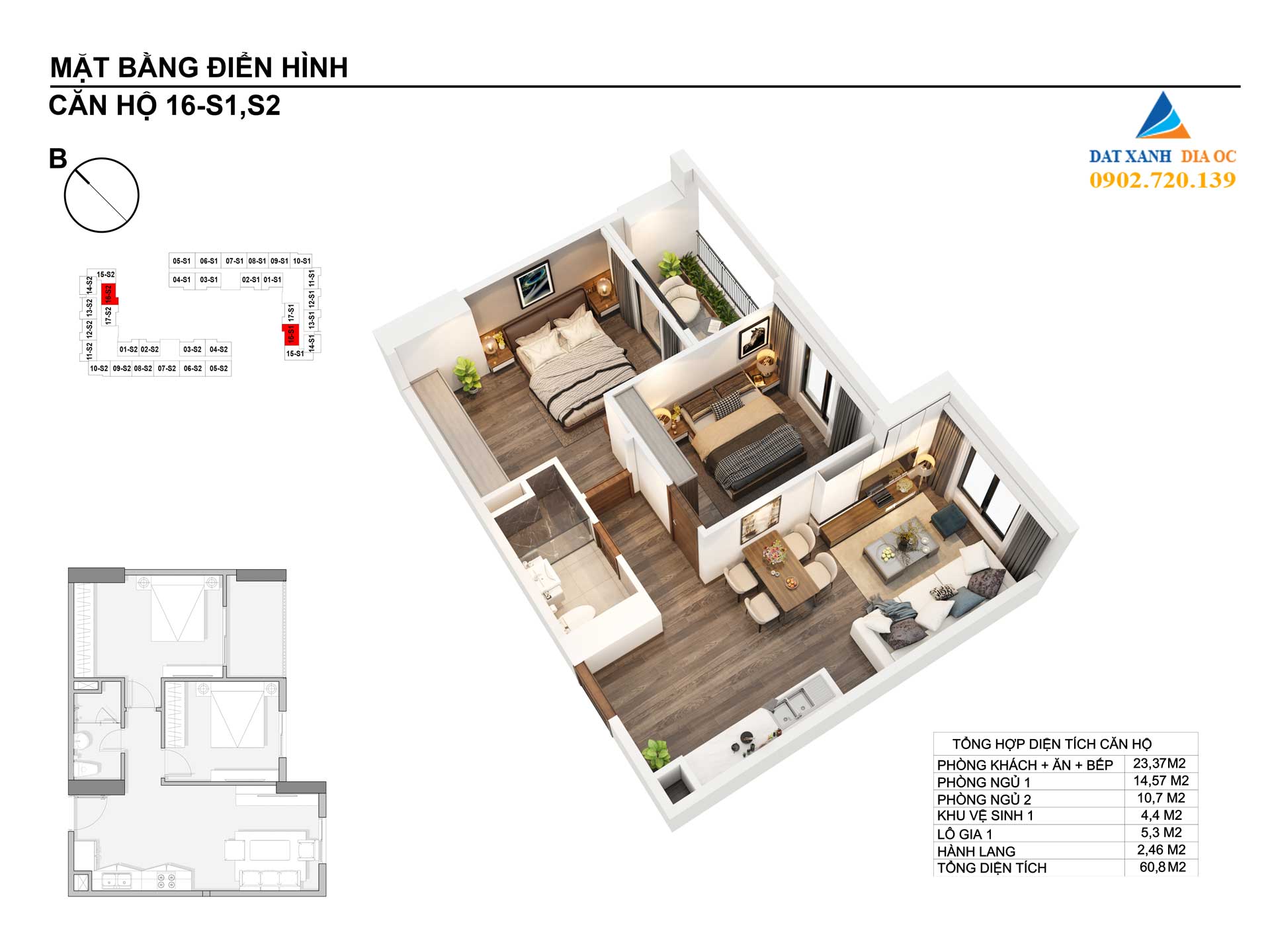 Thiết kế căn hộ Hanhomes Blue Star - Căn số 16